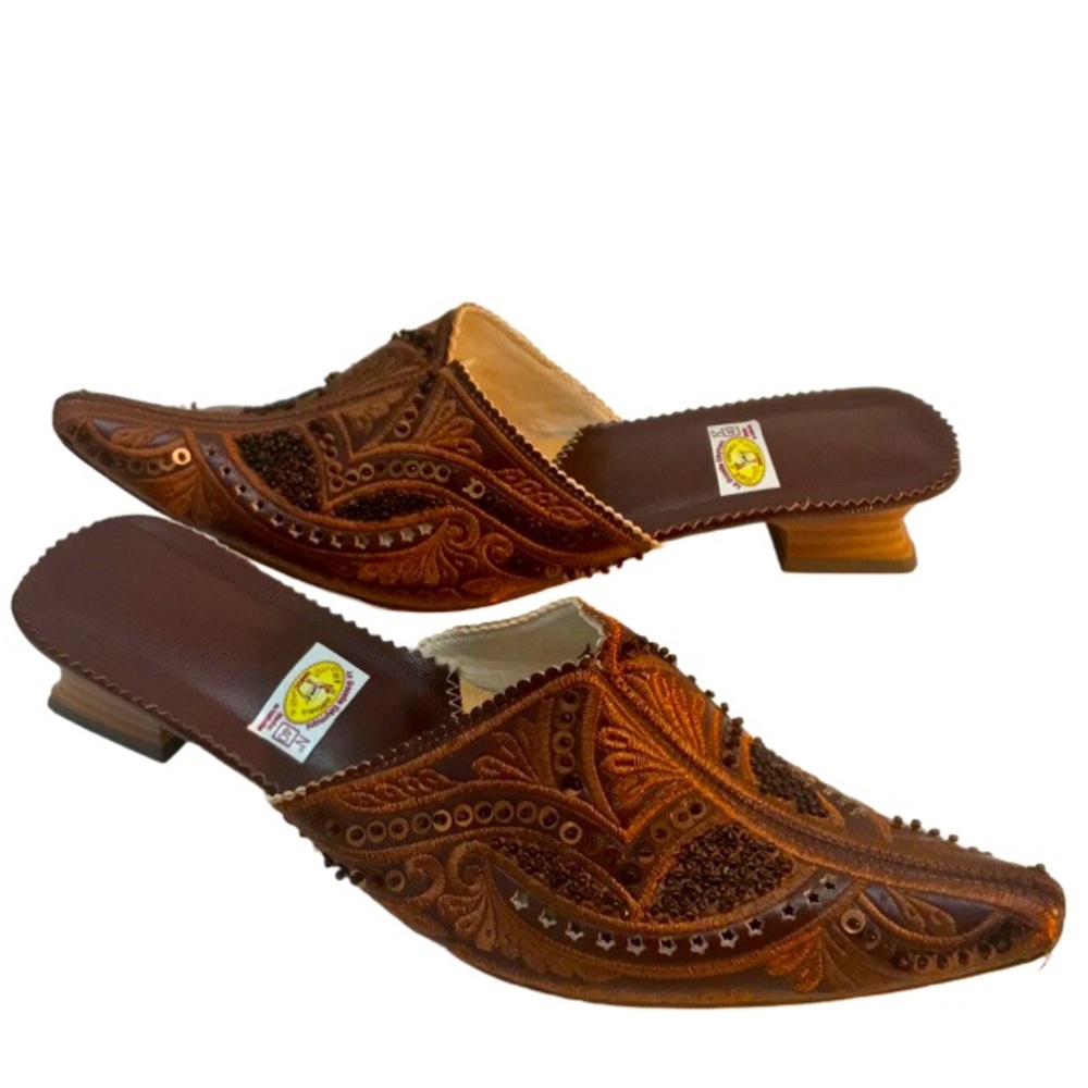 La Gazelle ElAymani Moroccan Embroidered, Beaded Leather Mules | 8.5 (EU 40)